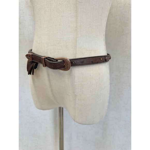 Silver Strike Brown Leather Fringe Belt‎ Western Studded Boot Bracelet NWT main image 4